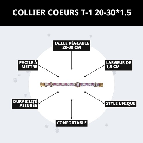 Collier Cœurs T-1 : Style et Confort pour votre Animal de Compagnie