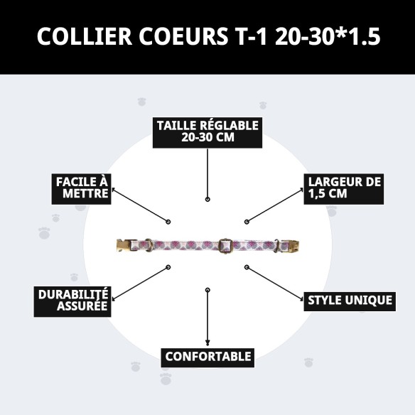 Collier Cœurs T-1 : Style et Confort pour votre Animal de Compagnie