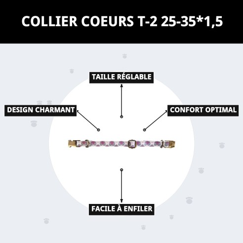 Collier Cœurs T-2 : Style et Confort pour votre Animal de Compagnie
