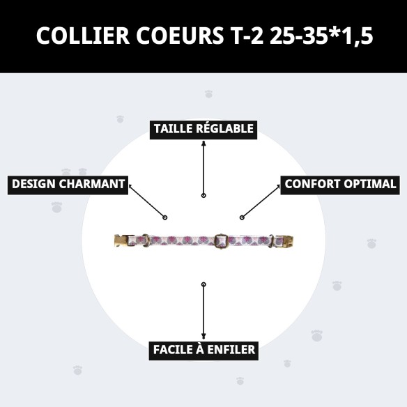 Collier Cœurs T-2 : Style et Confort pour votre Animal de Compagnie
