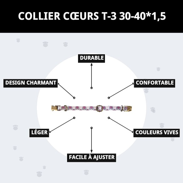 Collier Cœurs T-3 : Style et Confort pour votre Animal de Compagnie