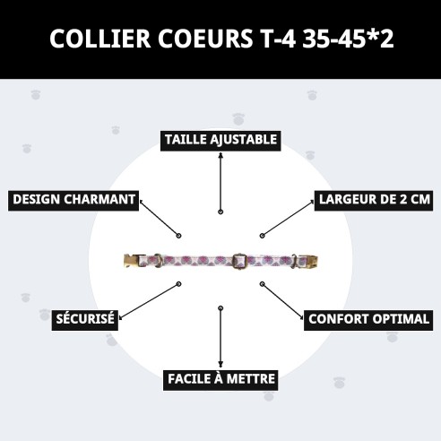 Collier Cœurs T-4 pour Animaux de Compagnie - Style et Confort