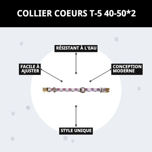 Collier Cœurs T-5 pour Chiens 40-50 cm - Style et Confort