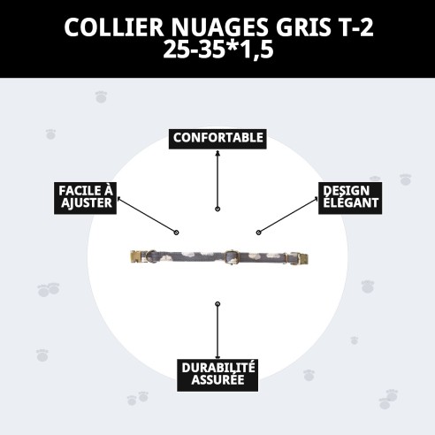 Collier Nuages Gris T-2 : Style et Confort pour votre Animal de Compagnie