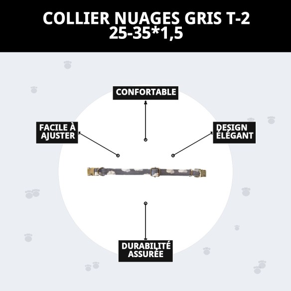 Collier Nuages Gris T-2 : Style et Confort pour votre Animal de Compagnie