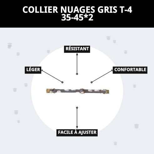 Collier Nuages Gris T-4 : Style et Confort pour votre Animal de Compagnie