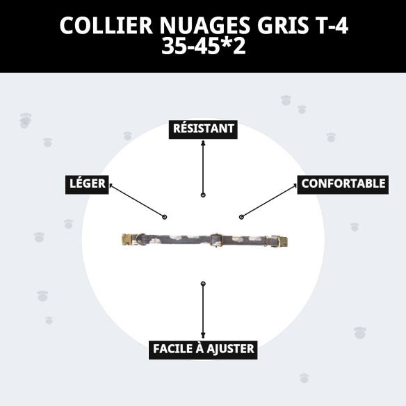 Collier Nuages Gris T-4 : Style et Confort pour votre Animal de Compagnie