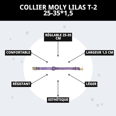 Collier Moly Lilas T-2 25-35 cm - Style et Confort pour Animaux de Compagnie
