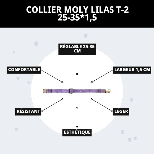Collier Moly Lilas T-2 25-35 cm - Style et Confort pour Animaux de Compagnie