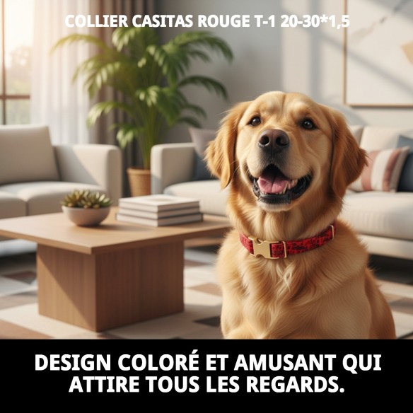 Collier Casitas Rouges T-1 : Style et Confort pour votre Animal de Compagnie