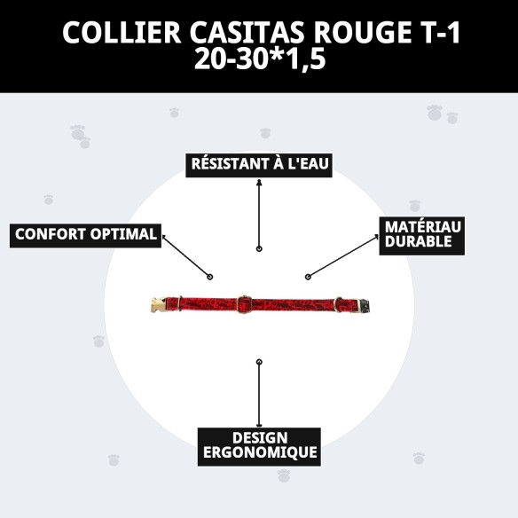 Collier Casitas Rouges T-1 : Style et Confort pour votre Animal de Compagnie