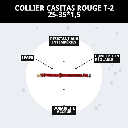 Collier Casitas Rouges T-2 : Style et Confort pour votre Animal de Compagnie