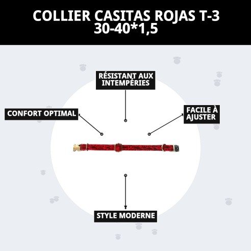 Collier Casitas Rouges T-3 pour Chiens 30-40cm - Confortable et Chic