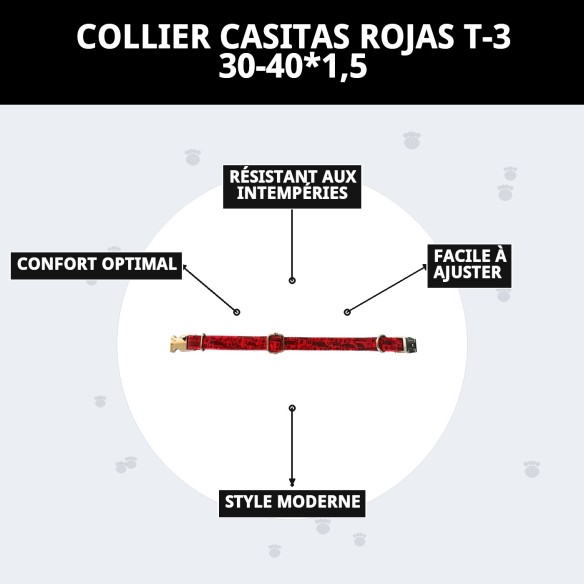Collier Casitas Rouges T-3 pour Chiens 30-40cm - Confortable et Chic