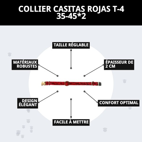 Collier Casitas Rojas T-4 pour Animaux de Compagnie 35-45 cm - Style Unique