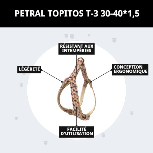 Petral Topitos T-3 30-40 cm : confort et style pour votre animal de compagnie.