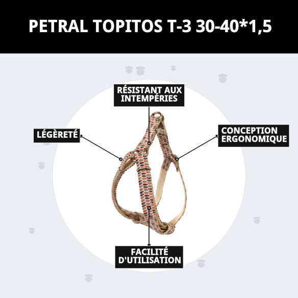 Petral Topitos T-3 30-40 cm : confort et style pour votre animal de compagnie.