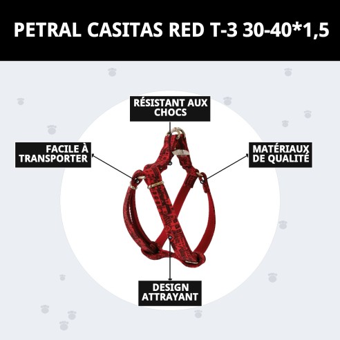 Petral Casitas Rojas T-3 pour animaux de compagnie de 30-40 cm