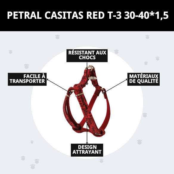 Petral Casitas Rojas T-3 pour animaux de compagnie de 30-40 cm