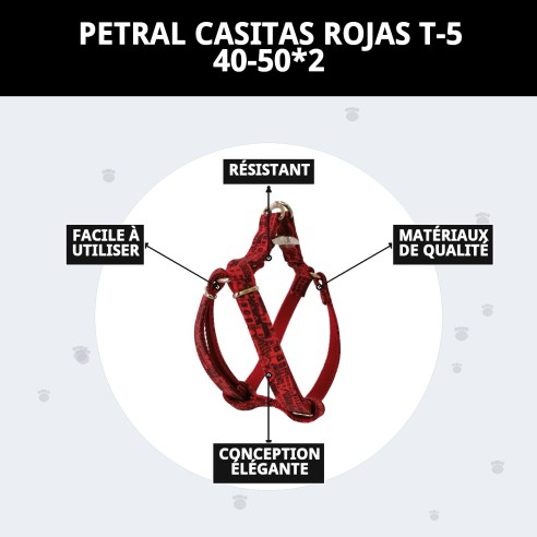 Petral Casitas Rojas T-5 pour Animaux de Compagnie 40-50 cm