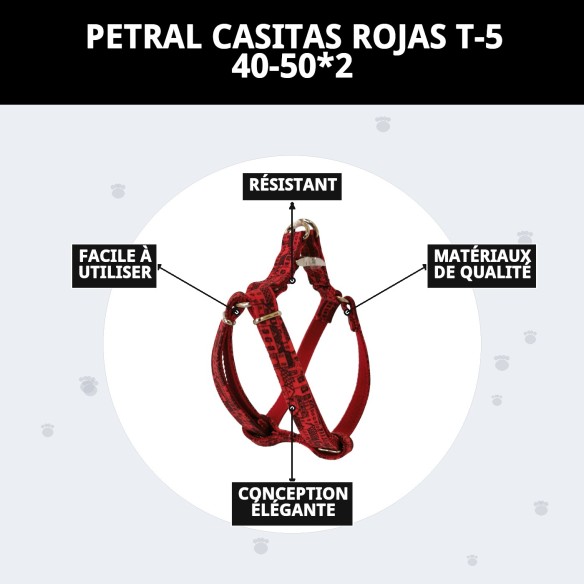 Petral Casitas Rojas T-5 pour Animaux de Compagnie 40-50 cm