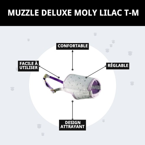 Muzzle Deluxe Moly Lila T-M pour Animaux de Compagnie Confortable et Sûr