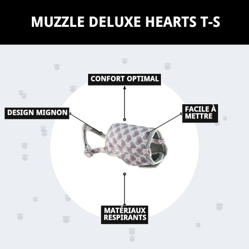 Muzzle Deluxe Cœurs T-S : Style et Confort pour Votre Animal de Compagnie