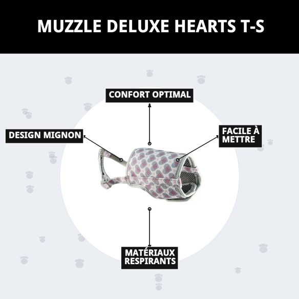 Muzzle Deluxe Cœurs T-S : Style et Confort pour Votre Animal de Compagnie