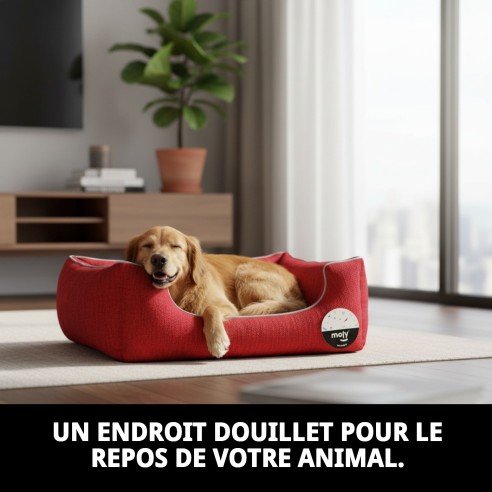 Coussin Rectangulaire en Chenille Rouge T-2 pour Animaux de Compagnie 60x48x24