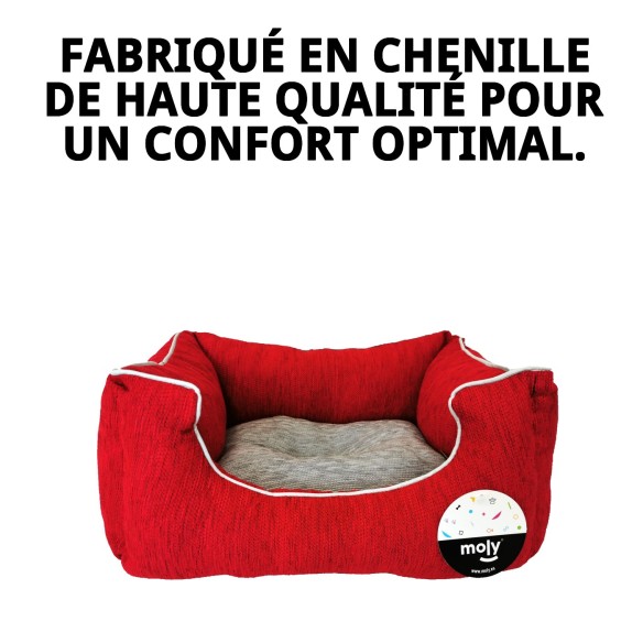 Coussin Rectangulaire en Chenille Rouge T-2 pour Animaux de Compagnie 60x48x24