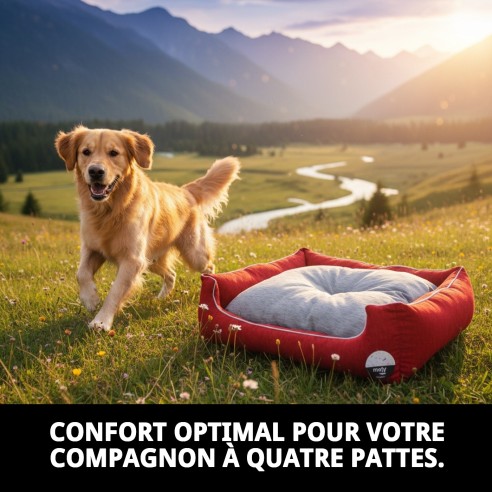 Coussin Rectangulaire Chenille Rouge T-4 : Confort pour Animaux de Compagnie