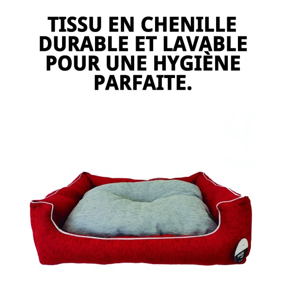 Coussin Rectangulaire Chenille Rouge T-4 : Confort pour Animaux de Compagnie