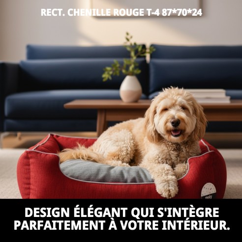 Coussin Rectangulaire Chenille Rouge T-4 : Confort pour Animaux de Compagnie