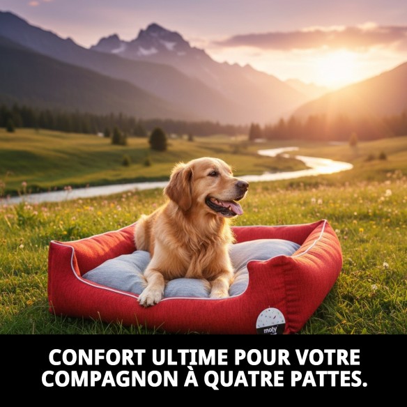 Coussin Rectangulaire en Chenille Rouge T-5 100x84x26 pour Animaux de Compagnie