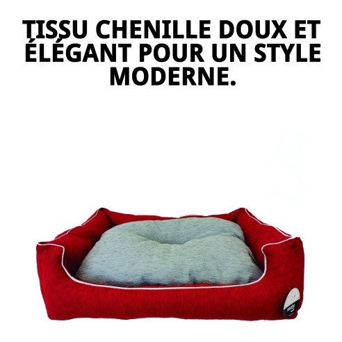 Coussin Rectangulaire en Chenille Rouge T-5 100x84x26 pour Animaux de Compagnie