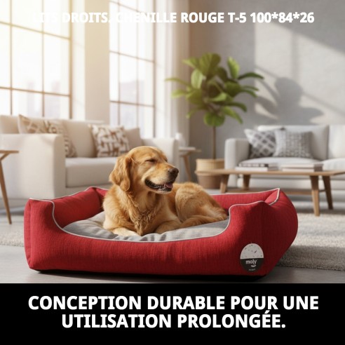 Coussin Rectangulaire en Chenille Rouge T-5 100x84x26 pour Animaux de Compagnie