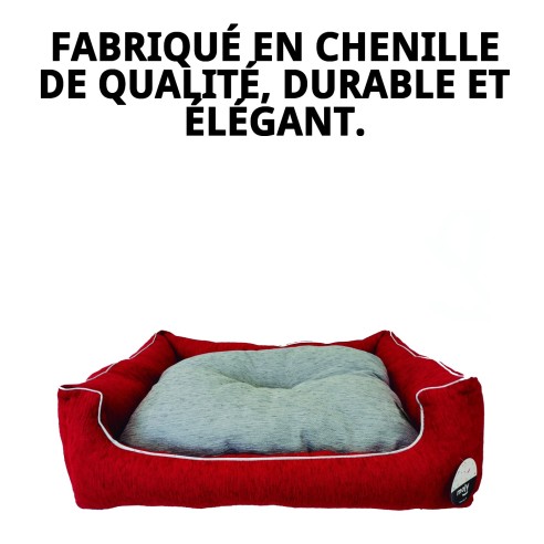 Lit rectangulaire en chenille rouge T-6 pour animaux de compagnie 115x86 cm
