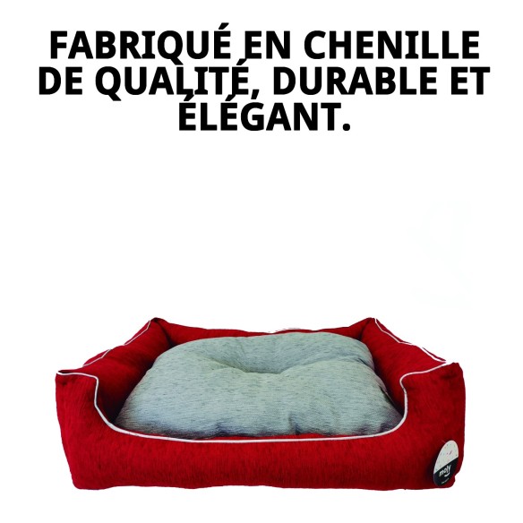Lit rectangulaire en chenille rouge T-6 pour animaux de compagnie 115x86 cm