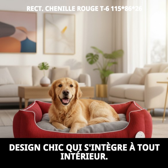 Lit rectangulaire en chenille rouge T-6 pour animaux de compagnie 115x86 cm