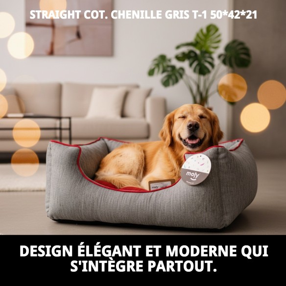 Coussin Rectangulaire Chenille Gris T-1 pour Animaux de Compagnie 50x42x21
