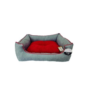 Lit rectangulaire en chenille gris et rouge pour animaux de compagnie T-2