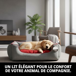 Lit rectangulaire en chenille gris et rouge pour animaux de compagnie T-2 2