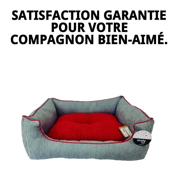 Lit rectangulaire en chenille gris et rouge pour animaux de compagnie T-2