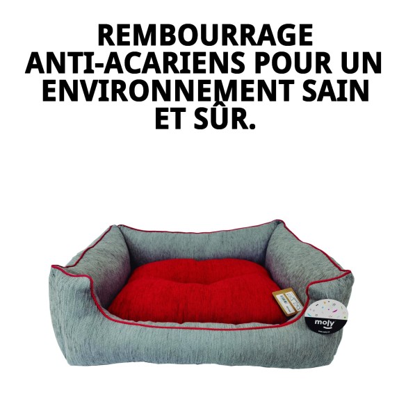 Lit rectangulaire en chenille gris T-3 pour animaux de compagnie 75x63 cm