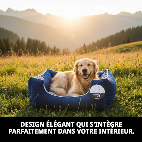 Coussin Rectangulaire Chenille Bleu T-2 : Confort et Style pour Animaux de Compagnie