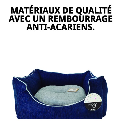 Lit Rectangulaire en Chenille Bleue T-3 : Confort et Style