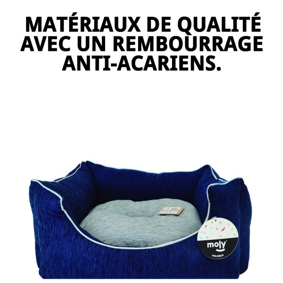 Lit Rectangulaire en Chenille Bleue T-3 : Confort et Style