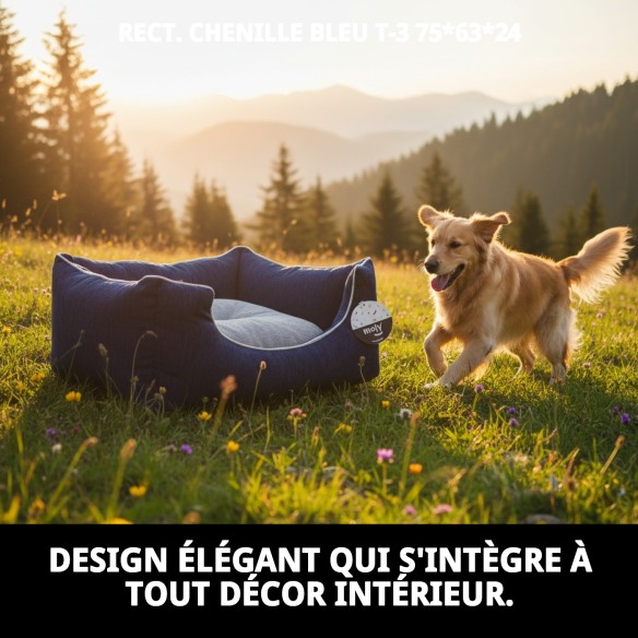 Lit Rectangulaire en Chenille Bleue T-3 : Confort et Style