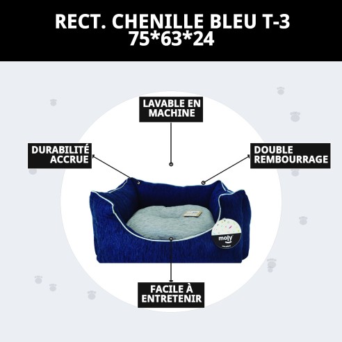 Lit Rectangulaire en Chenille Bleue T-3 : Confort et Style