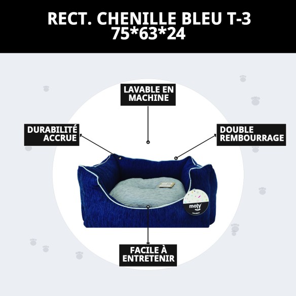 Lit Rectangulaire en Chenille Bleue T-3 : Confort et Style